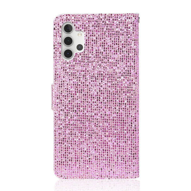 Samsung Galaxy A32 5G Glitter Powder Horizontal Flip Leather Case with Card Slots & Holder & Lanyard(Pink)