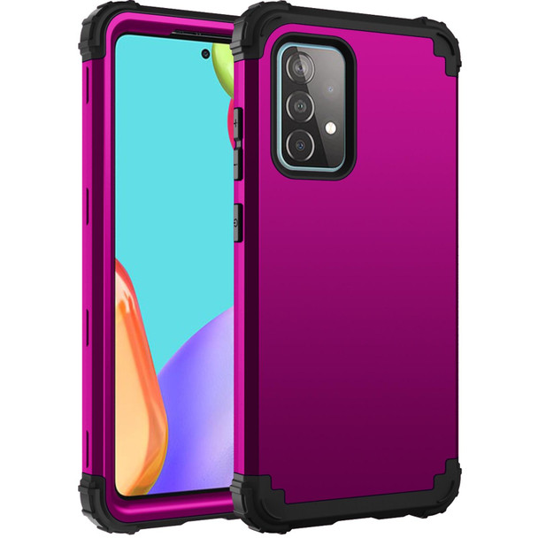 Samsung Galaxy A52 4G / 5G PC + Silicone Three-piece Shockproof Protection Case(Dark Purple+Black)