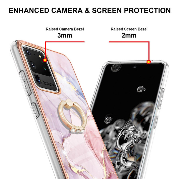 Samsung Galaxy S20 Ultra Electroplating Marble Pattern IMD TPU Shockproof Case with Ring Holder(Rose Gold 005)
