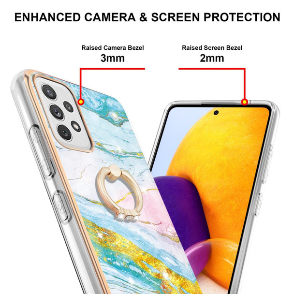 Samsung Galaxy A72 5G / 4G Electroplating Marble Pattern IMD TPU Shockproof Case with Ring Holder(Green 004)