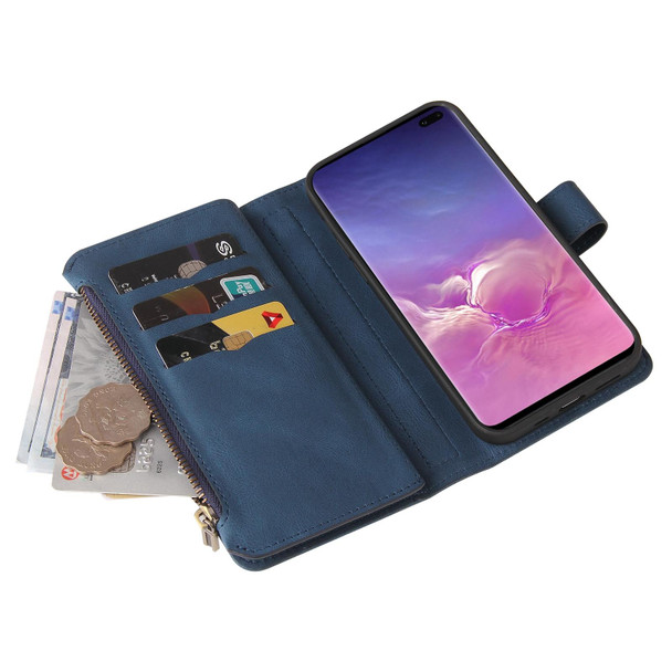 Samsung Galaxy S10+ Skin Feel PU + TPU Horizontal Flip Leather Case with Holder & 15 Cards Slot & Wallet & Zipper Pocket & Lanyard(Blue)