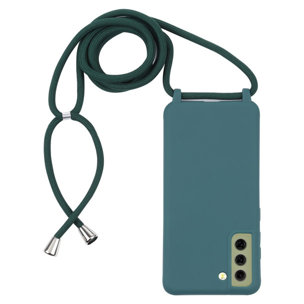 Samsung Galaxy S21 FE Candy Colors TPU Protective Case with Lanyard(Dark Green)