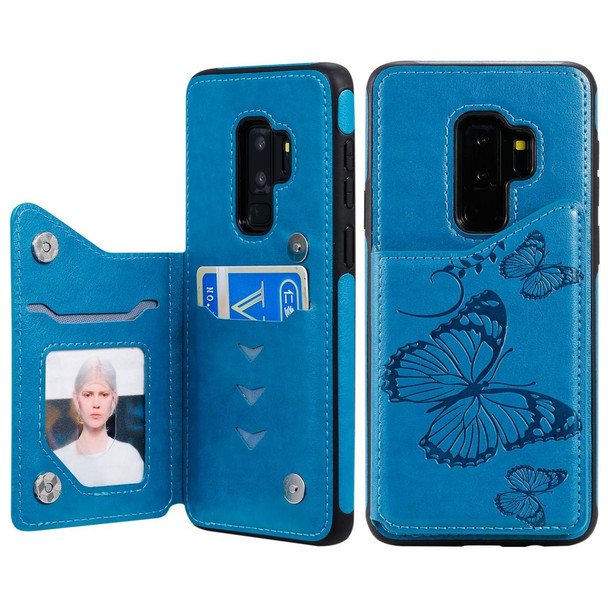 Galaxy S10 Plus Butterfly Embossing Pattern Shockproof Protective Case with Holder & Card Slots & Photo Frame(Blue)