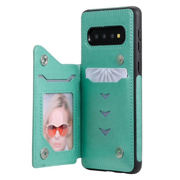Galaxy S10 Butterfly Embossing Pattern Shockproof Protective Case with Holder & Card Slots & Photo Frame(Green)
