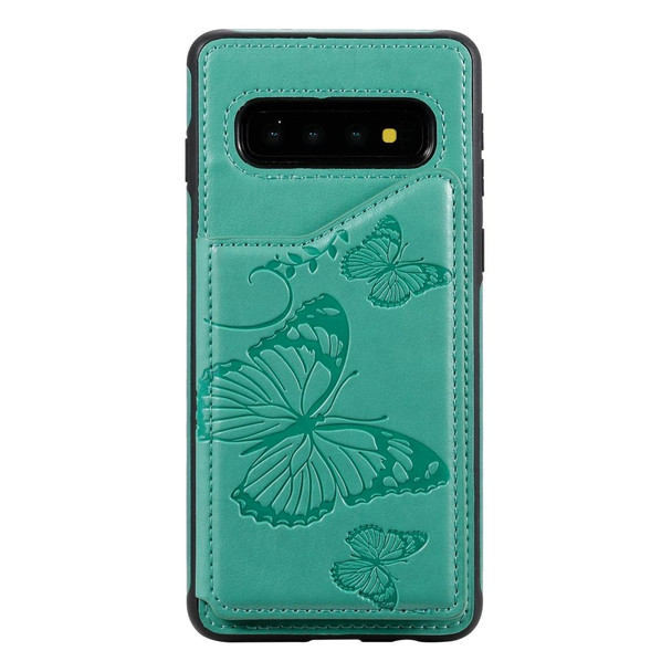 Galaxy S10 Butterfly Embossing Pattern Shockproof Protective Case with Holder & Card Slots & Photo Frame(Green)