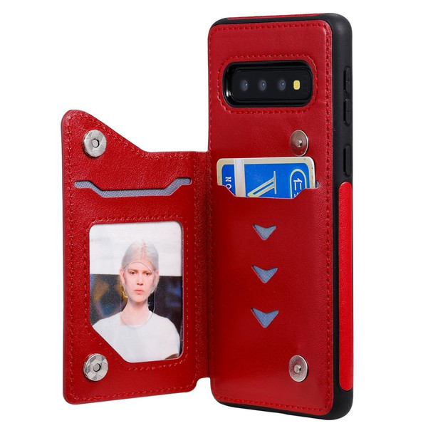 Galaxy S10 Butterfly Embossing Pattern Shockproof Protective Case with Holder & Card Slots & Photo Frame(Red)
