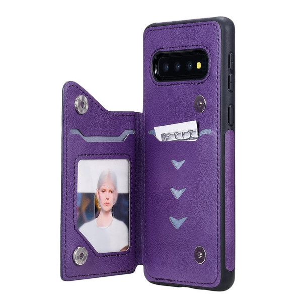 Galaxy S10 Cat Tree Embossing Pattern Shockproof Protective Case with Card Slots & Photo Frame & Holder(Purple)