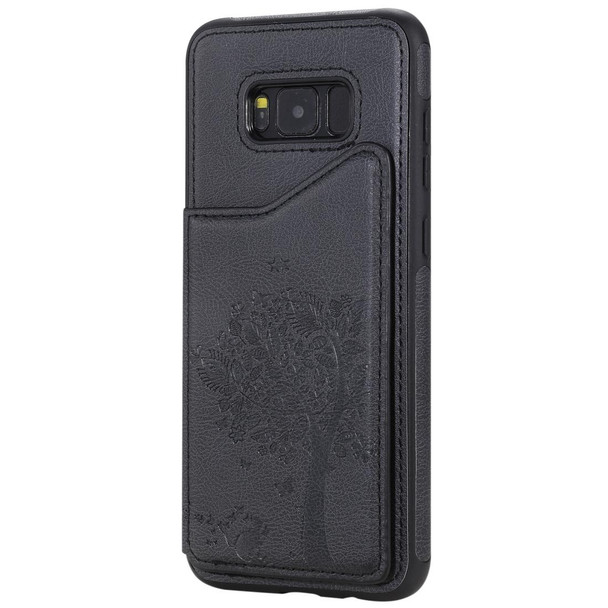 Galaxy S8+ Cat Tree Embossing Pattern Shockproof Protective Case with Card Slots & Photo Frame & Holder(Black)