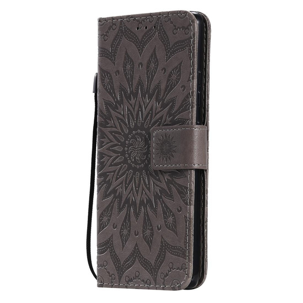 Galaxy A91 / M80S / S10 Lite Pressed Printing Sunflower Pattern Horizontal Flip PU Leather Case with Holder & Card Slots & Wallet & Lanyard(Grey)