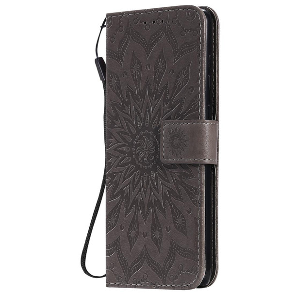 Galaxy A81 / M60S / Note10 Lite Pressed Printing Sunflower Pattern Horizontal Flip PU Leather Case with Holder & Card Slots & Wallet & Lanyard(Grey)