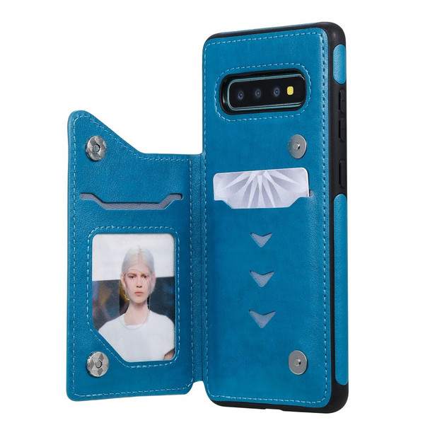 Galaxy S10+ Skull Head Embossing Pattern Shockproof Protective Case with Holder & Card Slots & Wallet(Blue)