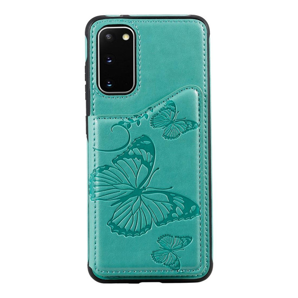 Galaxy S20 Butterfly Embossing Pattern Shockproof Protective Case with Holder & Card Slots & Photo Frame(Green)