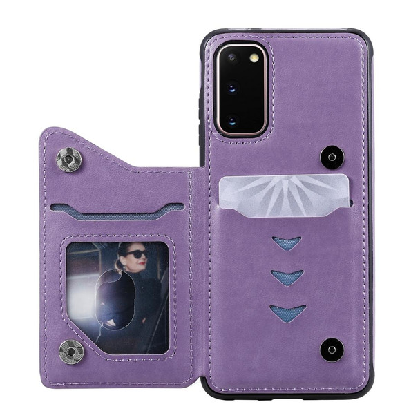 Galaxy S20 Cat Bee Embossing Pattern Shockproof Protective Case with Card Slots & Photo Frame(Purple)