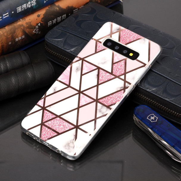 Galaxy S10+ Plating Marble Pattern Soft TPU Protective Case(Pink)