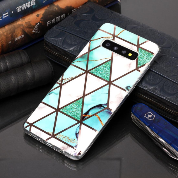 Galaxy S10+ Plating Marble Pattern Soft TPU Protective Case(Green White)