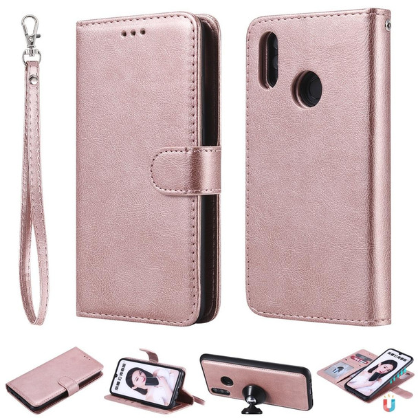 Huawei Honor 10 Lite Solid Color Horizontal Flip Protective Case with Holder & Card Slots & Wallet & Photo Frame & Lanyard(Rose Gold)