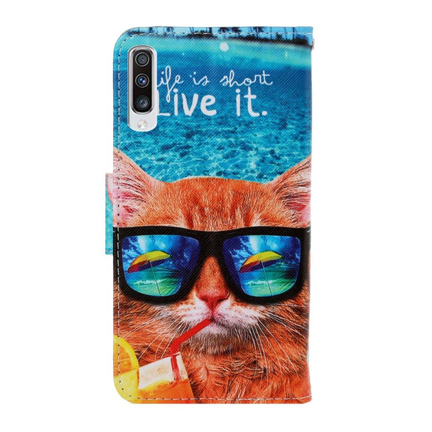 Galaxy A50 3D Colored Drawing Horizontal Flip PU Leather Case with Holder & Card Slots & Wallet(Underwater Cat)