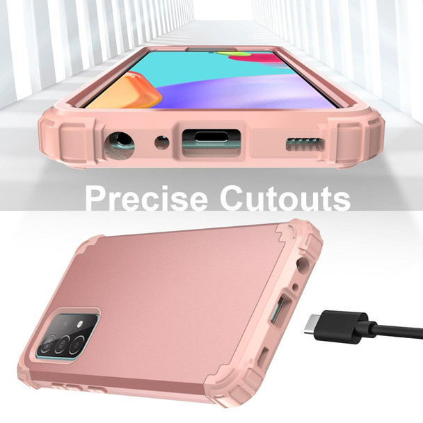 Samsung Galaxy A52 4G / 5G PC + Silicone Three-piece Shockproof Protection Case(Rose Gold)