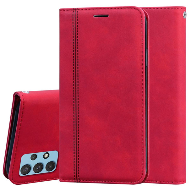 Samsung Galaxy A32 4G Frosted Business Magnetic Horizontal Flip PU Leather Case with Holder & Card Slot & Lanyard(Red)