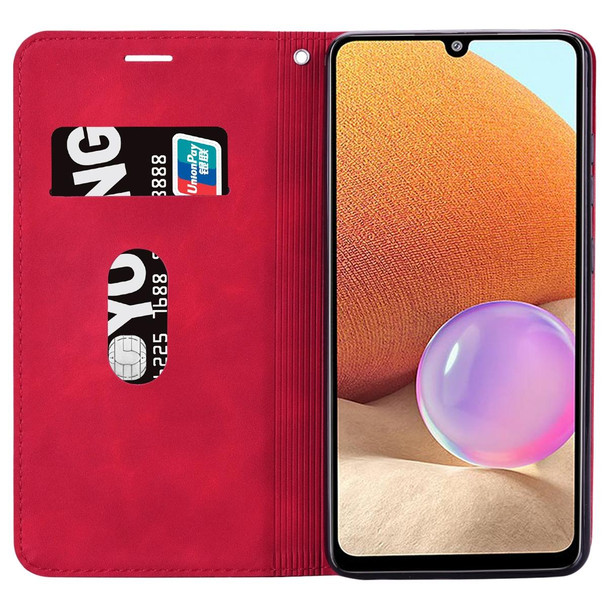 Samsung Galaxy A32 4G Frosted Business Magnetic Horizontal Flip PU Leather Case with Holder & Card Slot & Lanyard(Red)