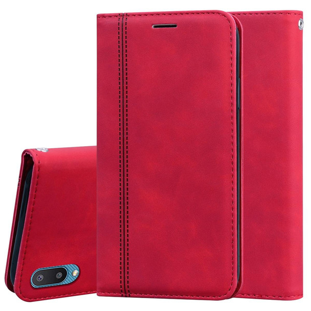 Samsung Galaxy A02 (EU Version) Frosted Business Magnetic Horizontal Flip PU Leather Case with Holder & Card Slot & Lanyard(Red)