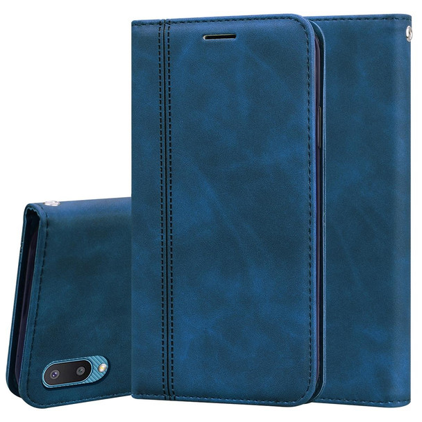 Samsung Galaxy A02 (EU Version) Frosted Business Magnetic Horizontal Flip PU Leather Case with Holder & Card Slot & Lanyard(Blue)