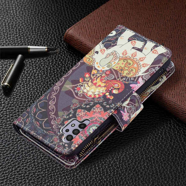 Samsung Galaxy A32 4G Colored Drawing Pattern Zipper Horizontal Flip Leather Case with Holder & Card Slots & Wallet(Flower Elephants)