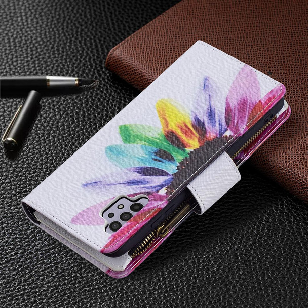 Samsung Galaxy A32 4G Colored Drawing Pattern Zipper Horizontal Flip Leather Case with Holder & Card Slots & Wallet(Sun Flower)