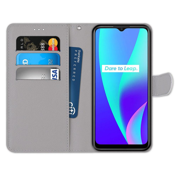OPPO Realme C15 / C12 / C25 / 7i (Global) / Narzo 20 / 30A Coloured Drawing Cross Texture Horizontal Flip PU Leather Case with Holder & Card Slots & Wallet & Lanyard(Small Gray Cat)