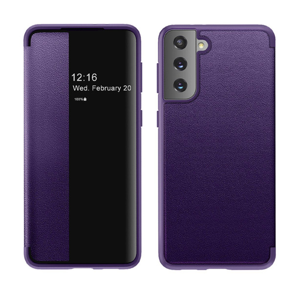 Samsung Galaxy S21 Ultra 5G Magnetic Side Window View Shockproof Horizontal Flip Leather Case(Purple)