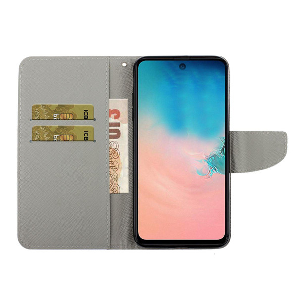 Samsung Galaxy S10e Colored Drawing Pattern Horizontal Flip Leather Case with Holder & Card Slots & Wallet & Lanyard(Squint Cat)