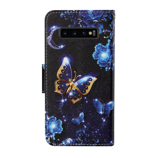 Samsung Galaxy S10 Colored Drawing Pattern Horizontal Flip Leather Case with Holder & Card Slots & Wallet & Lanyard(Moon Butterfly)