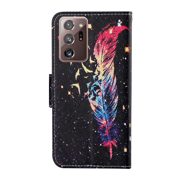 Samsung Galaxy Note20 Ultra Colored Drawing Pattern Horizontal Flip Leather Case with Holder & Card Slots & Wallet & Lanyard(Feather)