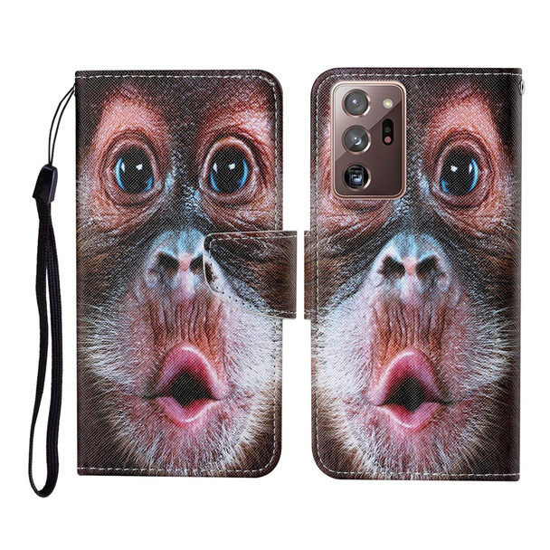 Samsung Galaxy Note20 Ultra Colored Drawing Pattern Horizontal Flip Leather Case with Holder & Card Slots & Wallet & Lanyard(Orangutan)