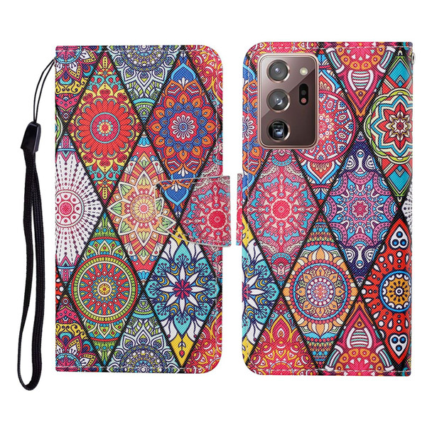 Samsung Galaxy Note20 Ultra Colored Drawing Pattern Horizontal Flip Leather Case with Holder & Card Slots & Wallet & Lanyard(Rhombus Totem)