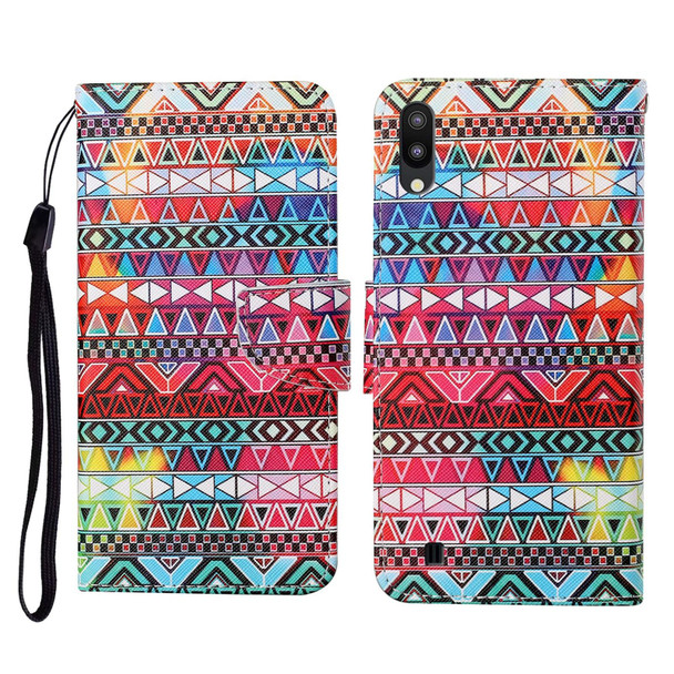 Samsung Galaxy A10 / M10 Colored Drawing Pattern Horizontal Flip Leather Case with Holder & Card Slots & Wallet & Lanyard(Tribal Ethnic Style)