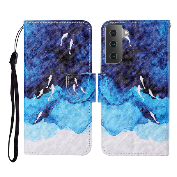 Samsung Galaxy S21+ 5G Colored Drawing Pattern Horizontal Flip Leather Case with Holder & Card Slots & Wallet & Lanyard(Watercolor Fish)