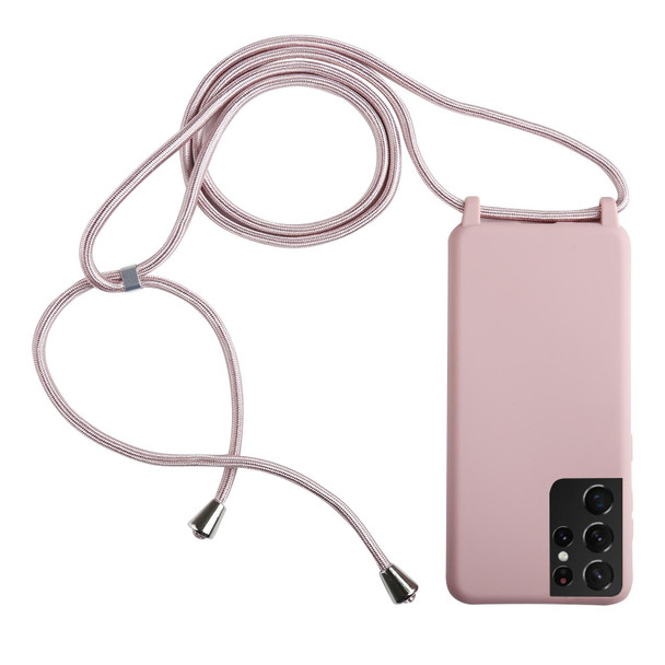 Samsung Galaxy S21 Ultra 5G Candy Colors TPU Protective Case with Lanyard(Rose Gold)