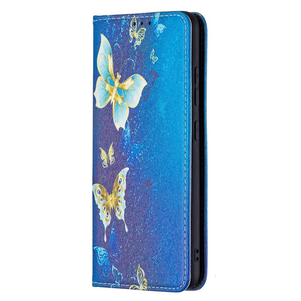 Samsung Galaxy A32 4G Colored Drawing Pattern Invisible Magnetic Horizontal Flip PU Leather Case with Holder & Card Slots & Wallet(Gold Butterflies)