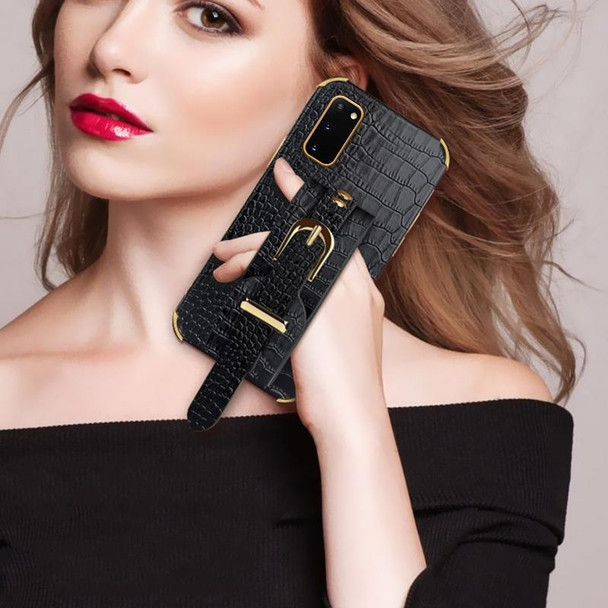 Electroplated TPU Crocodile Pattern Leatherette Case with Wrist Strap - Samsung Galaxy S20(Black)