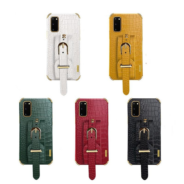 Electroplated TPU Crocodile Pattern Leatherette Case with Wrist Strap - Samsung Galaxy S20(Yellow)