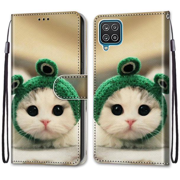 Samsung Galaxy A12 / M12 Coloured Drawing Cross Texture Horizontal Flip PU Leather Case with Holder & Card Slots & Wallet & Lanyard(Frog Kitten)