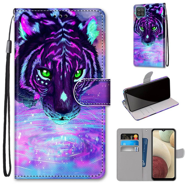 Samsung Galaxy A12 / M12 Coloured Drawing Cross Texture Horizontal Flip PU Leather Case with Holder & Card Slots & Wallet & Lanyard(Tiger Drinking Water)