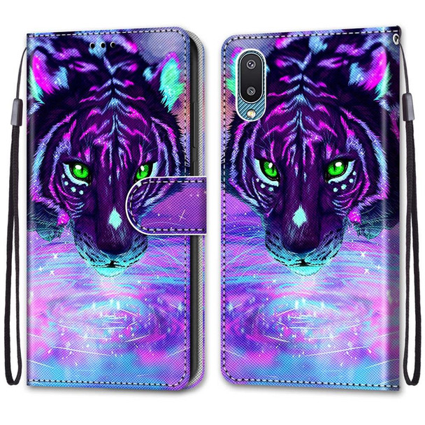 Samsung Galaxy A02 / M02 Coloured Drawing Cross Texture Horizontal Flip PU Leather Case with Holder & Card Slots & Wallet & Lanyard(Tiger Drinking Water)