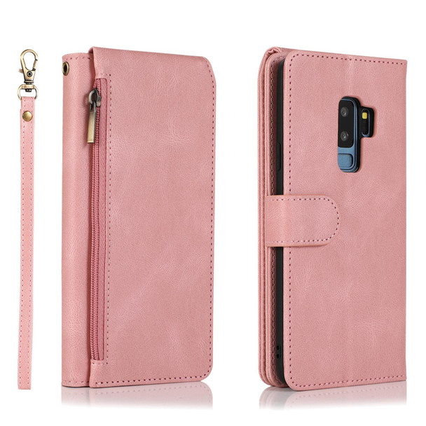 Samsung Galaxy S9+ Skin-feel Crazy Horse Texture Zipper Wallet Bag Horizontal Flip Leather Case with Holder & Card Slots & Wallet & Lanyard(Rose Gold)