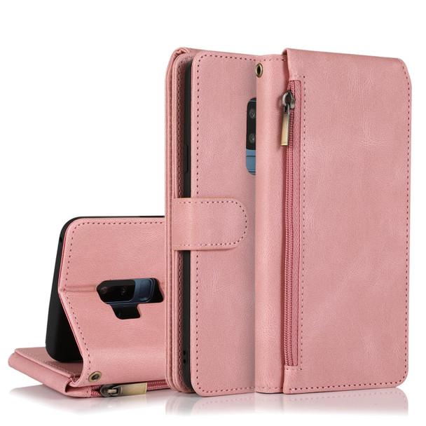 Samsung Galaxy S9+ Skin-feel Crazy Horse Texture Zipper Wallet Bag Horizontal Flip Leather Case with Holder & Card Slots & Wallet & Lanyard(Rose Gold)