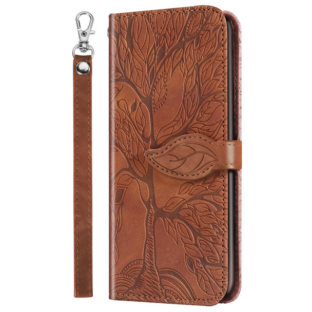 Samsung Galaxy S21 Ultra 5G Life of Tree Embossing Pattern Horizontal Flip Leather Case with Holder & Card Slot & Wallet & Photo Frame & Lanyard(Brown)