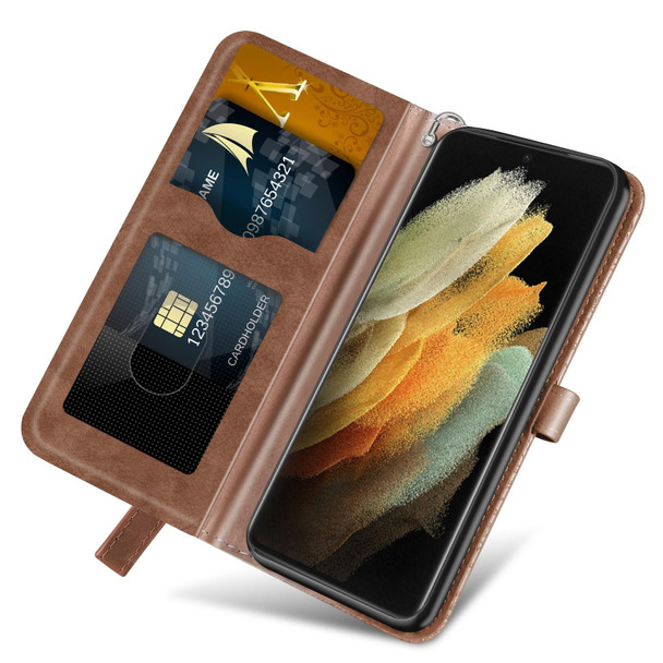 Samsung Galaxy S21 Ultra 5G Life of Tree Embossing Pattern Horizontal Flip Leather Case with Holder & Card Slot & Wallet & Photo Frame & Lanyard(Brown)