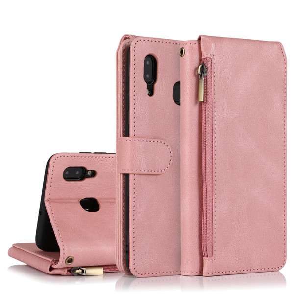 Samsung Galaxy A20 / A30 Skin-feel Crazy Horse Texture Zipper Wallet Bag Horizontal Flip Leather Case with Holder & Card Slots & Wallet & Lanyard(Rose Gold)