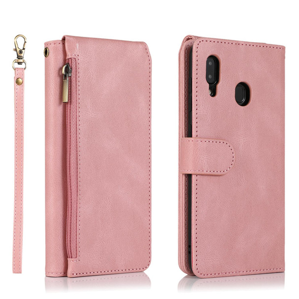 Samsung Galaxy A20 / A30 Skin-feel Crazy Horse Texture Zipper Wallet Bag Horizontal Flip Leather Case with Holder & Card Slots & Wallet & Lanyard(Rose Gold)